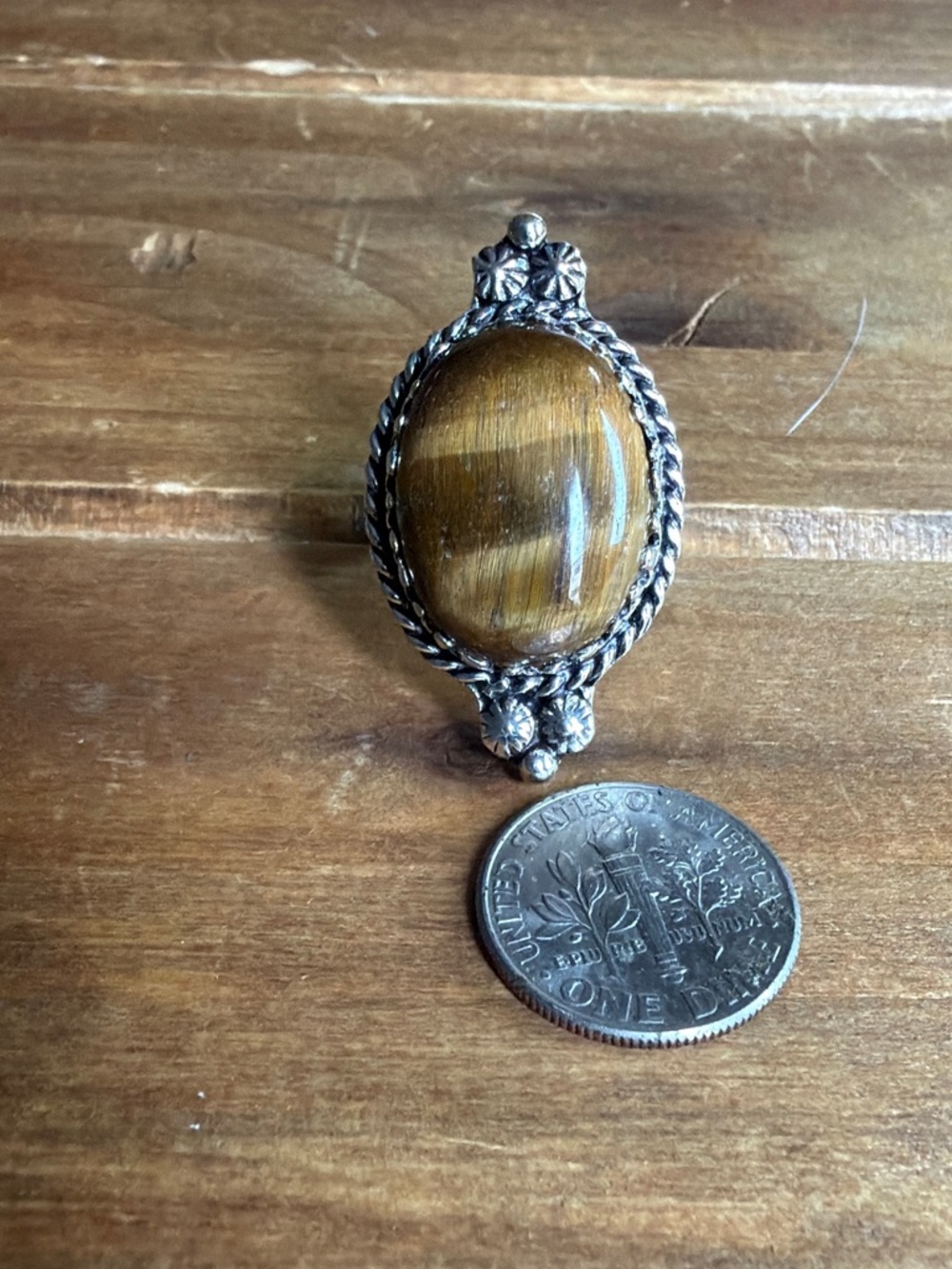Bohemian Vintage Tigers Eye Gemstone Ring Size 7.5 Women Jewelry Silver 925 Boho - Picture 2 of 4
